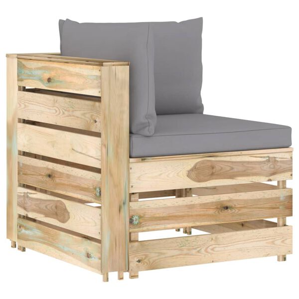 vidaXL Salon de jardin 8 pcs avec coussins Bois impr&eacute;gn&eacute; de vert