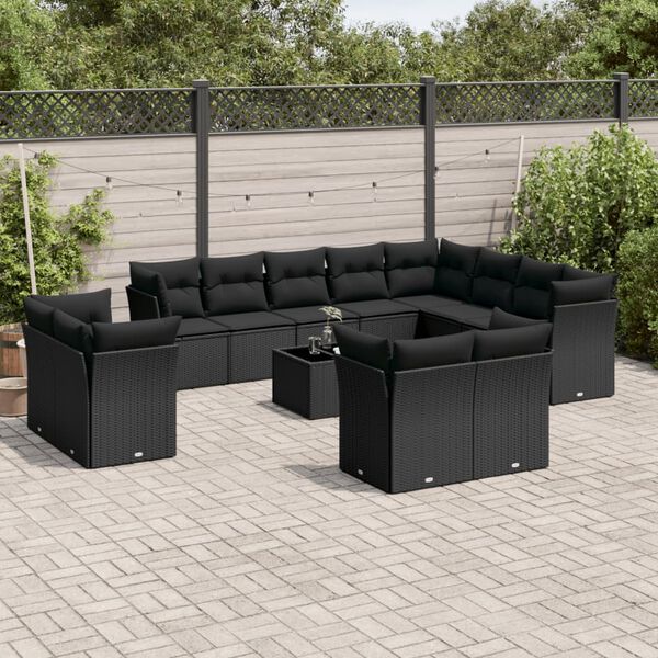 vidaXL Salon de jardin avec coussins 13 pcs noir r&eacute;sine tress&eacute;e