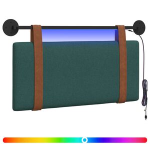 vidaXL T&ecirc;te de lit suspendue Avec lumi&egrave;re LED Vert fonc&eacute; PU antique