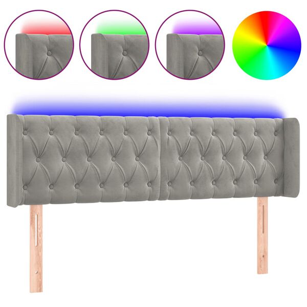 vidaXL T&ecirc;te de lit &agrave; LED Gris clair 147x16x78/88 cm Velours