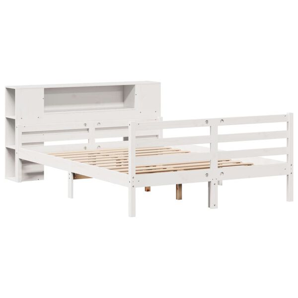 vidaXL Lit bibliothèque sans matelas blanc 135x190 cm bois pin massif