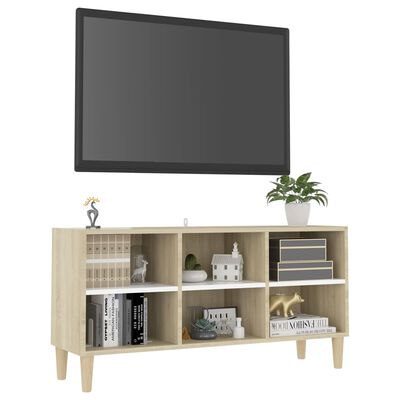 vidaXL Meuble TV et pieds en bois Blanc et chêne sonoma 103,5x30x50 cm