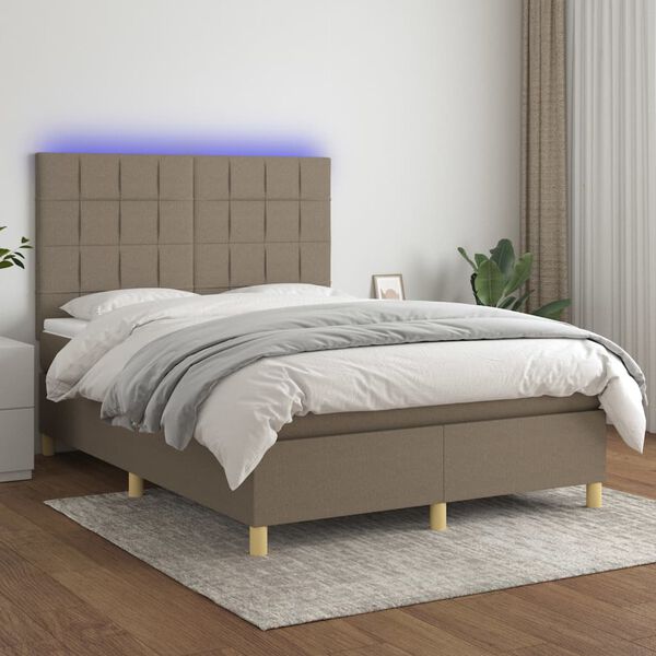 vidaXL Sommier &agrave; lattes de lit et matelas et LED Taupe 140x190cm Tissu
