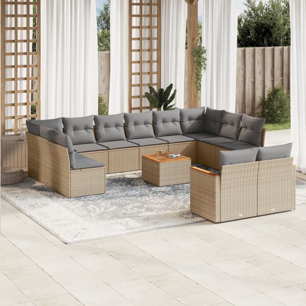 vidaXL Salon de jardin avec coussins 13 pcs beige r&eacute;sine tress&eacute;e