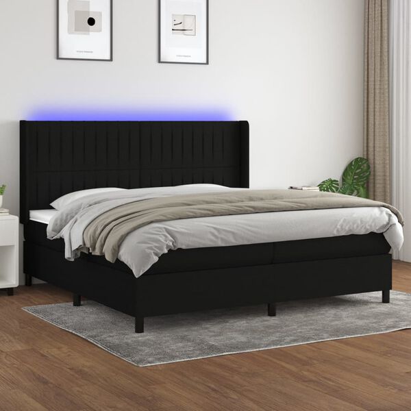 vidaXL Sommier &agrave; lattes de lit matelas et LED Noir 200x200 cm Tissu