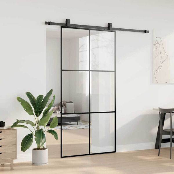 vidaXL Porte coulissante kit de quincaillerie noir 102x205cm verre ESG