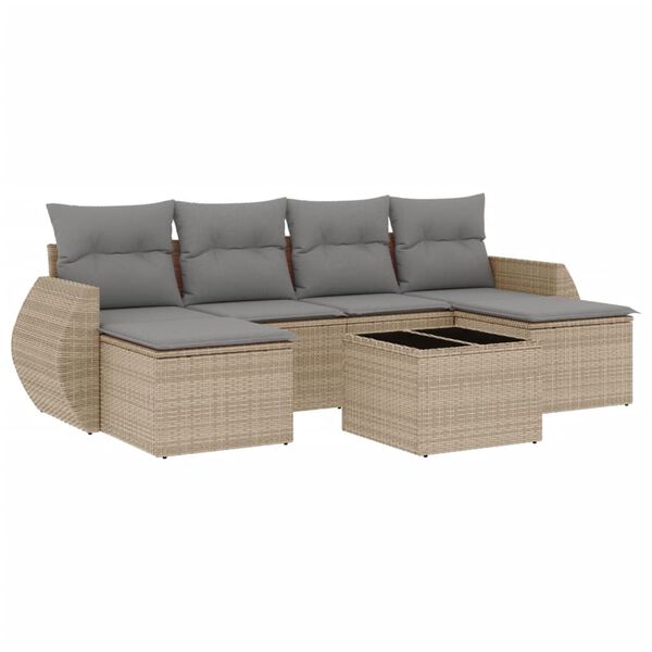vidaXL Salon de jardin avec coussins 7 pcs beige r&eacute;sine tress&eacute;e