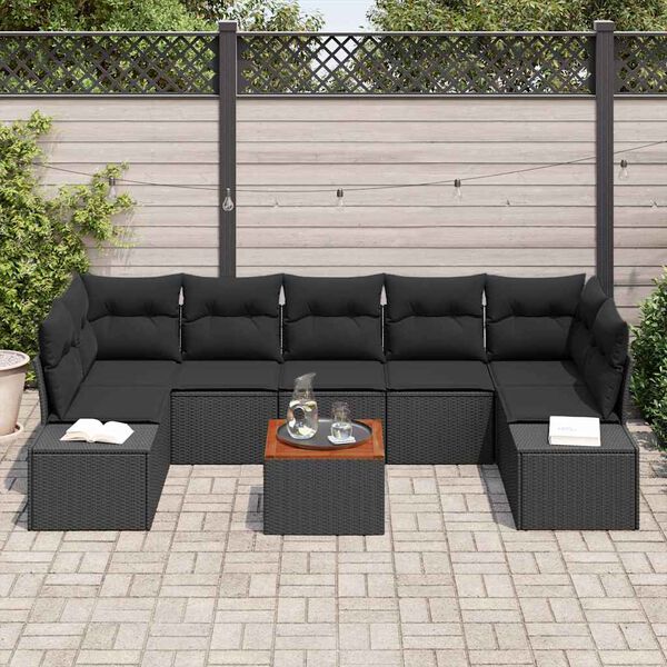 vidaXL Ensemble de canap&eacute; de jardin avec coussin 8 pcs Noir polyrotin