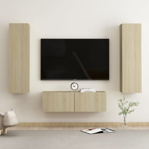 vidaXL Ensemble de meubles TV 3 pcs Ch&ecirc;ne sonoma Bois d'ing&eacute;nierie
