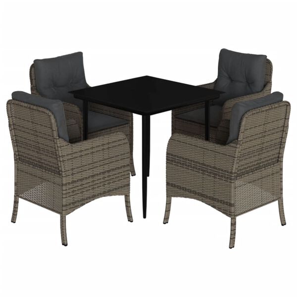 vidaXL Ensemble &agrave; manger de jardin 5 pcs coussins gris r&eacute;sine tress&eacute;e