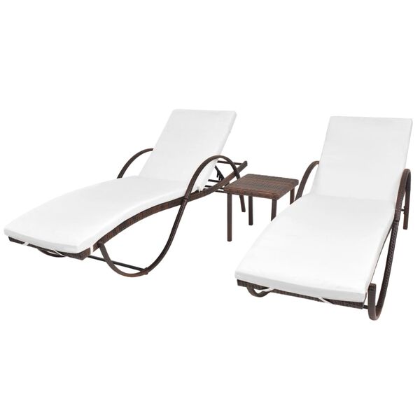 vidaXL Chaises longues lot de 2 avec table r&eacute;sine tress&eacute;e marron