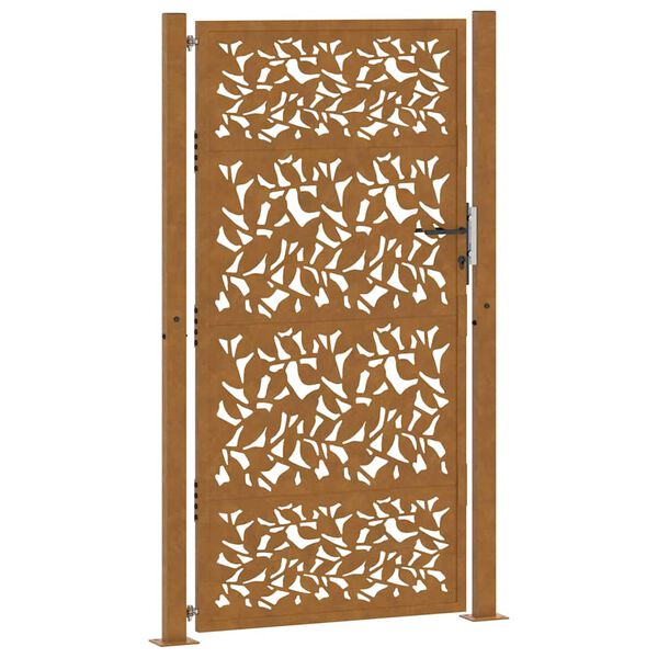 vidaXL Portail de jardin 100x175 cm en acier patin&eacute; avec motif feuille