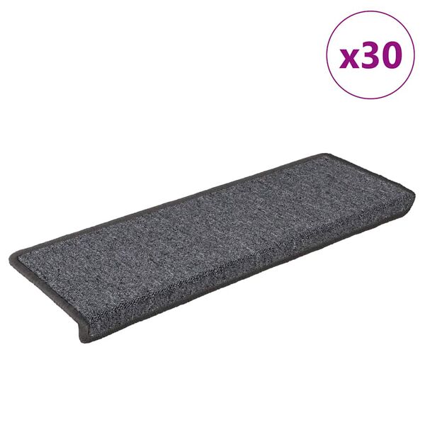 vidaXL Tapis d'escalier 30 pi&egrave;ces 65 x 21 x 4 cm Gris fonc&eacute; Bord rectangulaire