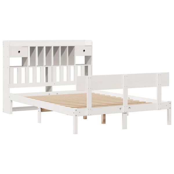 vidaXL Lit bibliothèque sans matelas blanc 140x190 cm bois pin massif