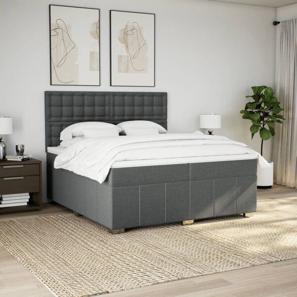 vidaXL Sommier &agrave; lattes de lit avec matelas Gris fonc&eacute; 200x200cm Tissu