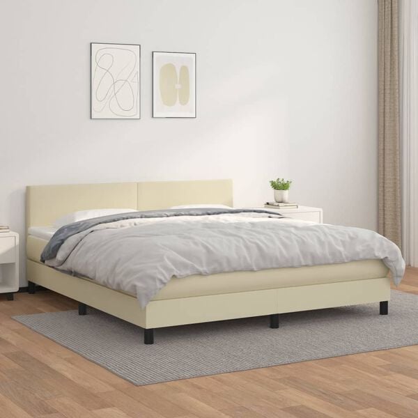 vidaXL Sommier &agrave; lattes de lit avec matelas Cr&egrave;me 180x200cm Similicuir