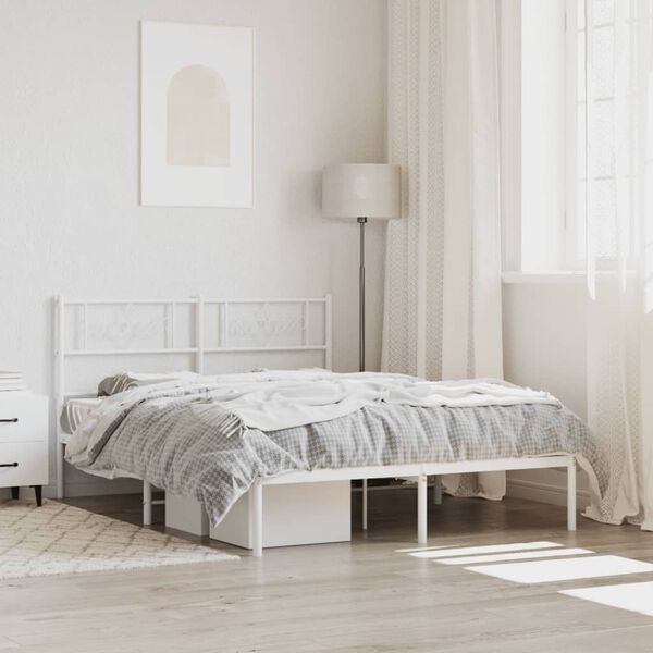 vidaXL Cadre de lit m&eacute;tal sans matelas et t&ecirc;te de lit blanc 120x200 cm