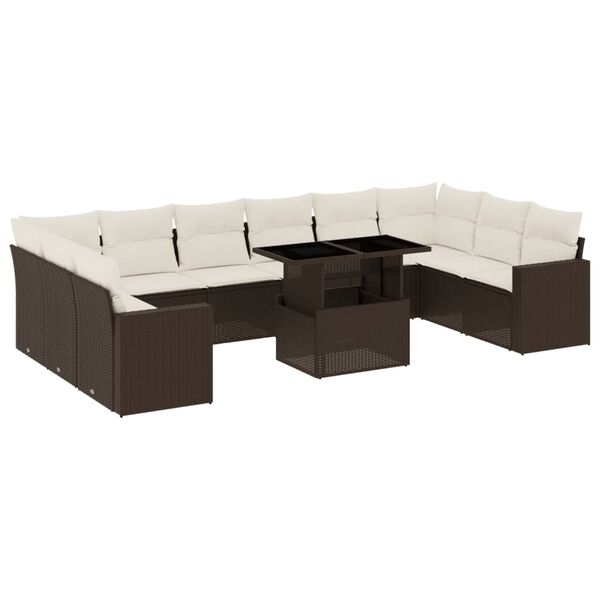 vidaXL Salon de jardin et coussins 11 pcs marron r&eacute;sine tress&eacute;e