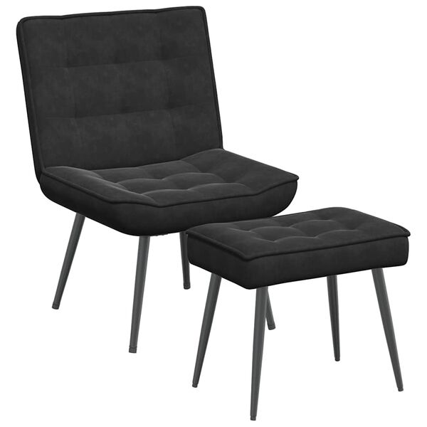 vidaXL Chaise de relaxation avec tabouret Noir Velours