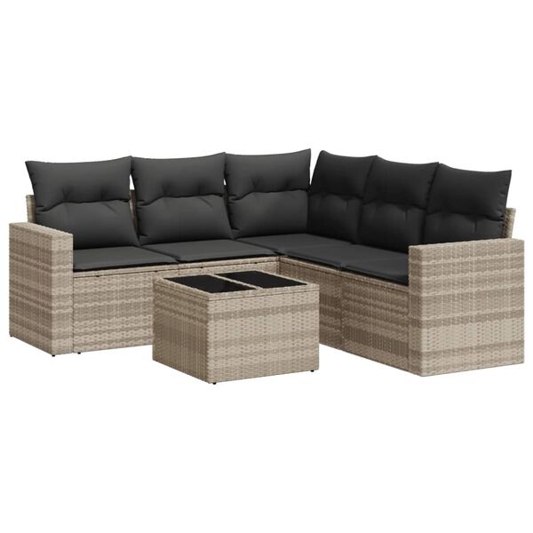 vidaXL Salon de jardin 6 pcs avec coussins gris clair r&eacute;sine tress&eacute;e