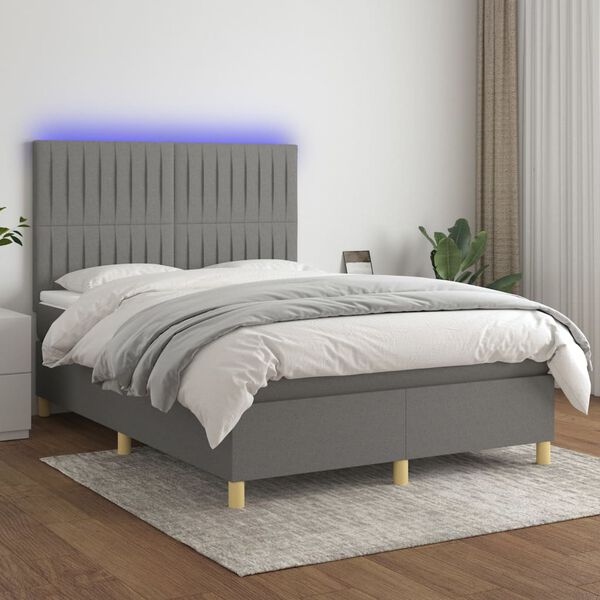 vidaXL Sommier &agrave; lattes de lit et matelas et LED Gris fonc&eacute; 140x200 cm