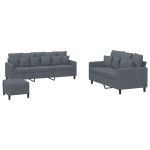 vidaXL Ensemble de canap&eacute;s 3 pcs avec coussins Gris fonc&eacute; Velours