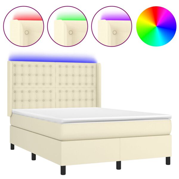 vidaXL Sommier &agrave; lattes de lit matelas LED Cr&egrave;me 140x200 cm Similicuir