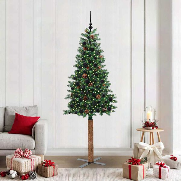 vidaXL Sapin de No&euml;l mince Vert 210 cm PVC et bois de pin massif
