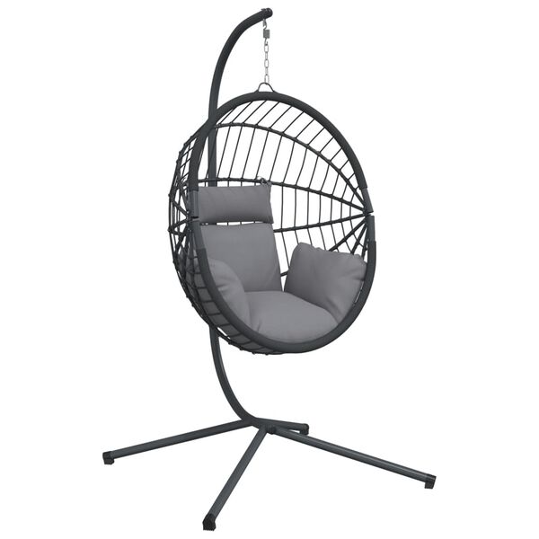 vidaXL Chaise suspendue en forme d'&oelig;uf et support gris rotin et acier