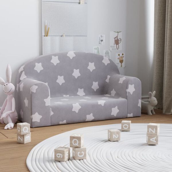 vidaXL Canapé enfants 2 places gris clair avec étoiles peluche douce