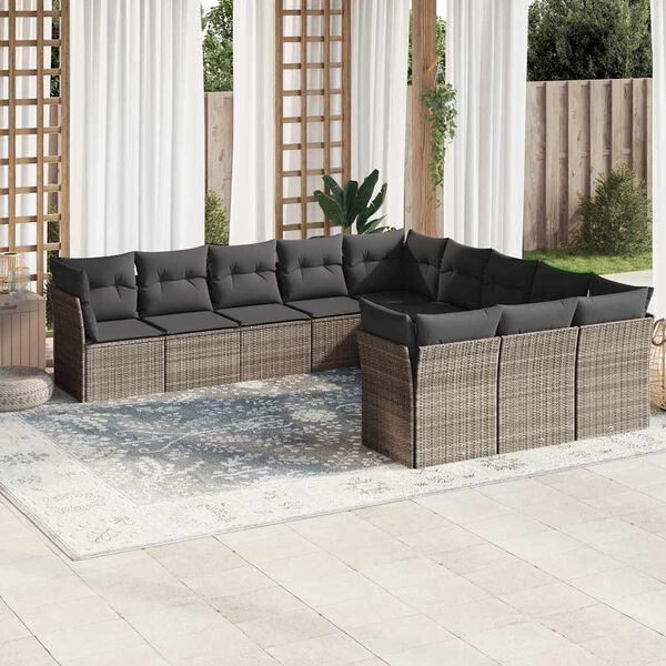 vidaXL Salon de jardin 11 pcs avec coussins gris clair r&eacute;sine tress&eacute;e