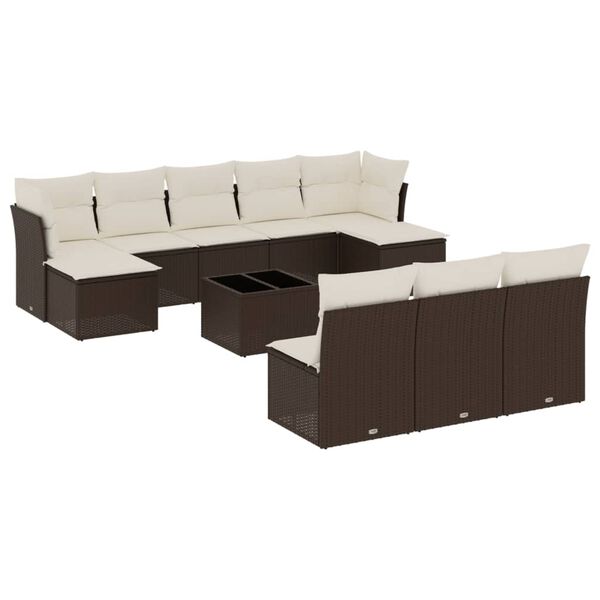 vidaXL Salon de jardin et coussins 11 pcs marron r&eacute;sine tress&eacute;e