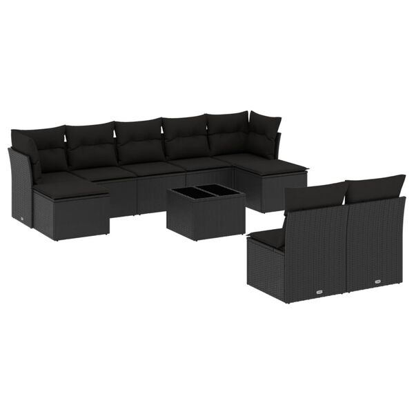 vidaXL Salon de jardin 10 pcs avec coussins noir r&eacute;sine tress&eacute;e