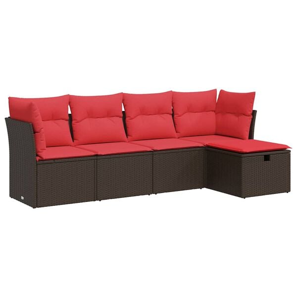 vidaXL Salon de jardin avec coussins 5 pcs marron r&eacute;sine tress&eacute;e