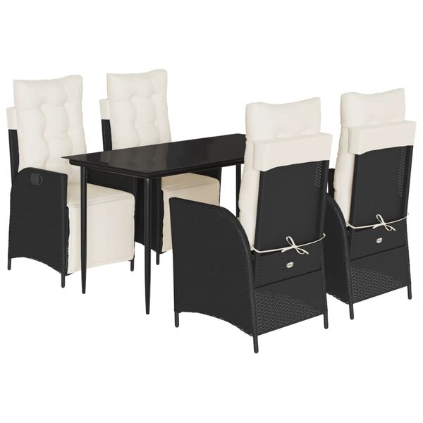vidaXL Ensemble &agrave; manger de jardin coussins 5pcs Noir R&eacute;sine tress&eacute;e