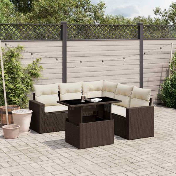 vidaXL Salon de jardin avec coussins 6 pcs marron r&eacute;sine tress&eacute;e