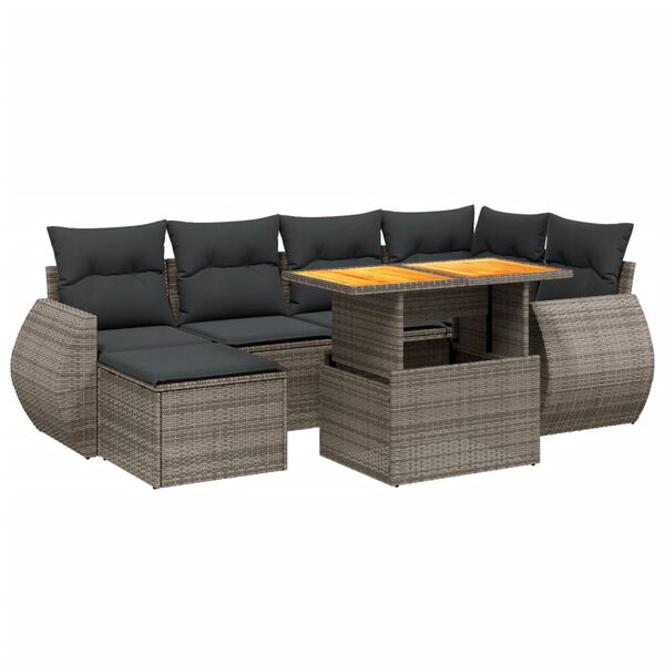 vidaXL Salon de jardin avec coussins 7 pcs gris r&eacute;sine tress&eacute;e