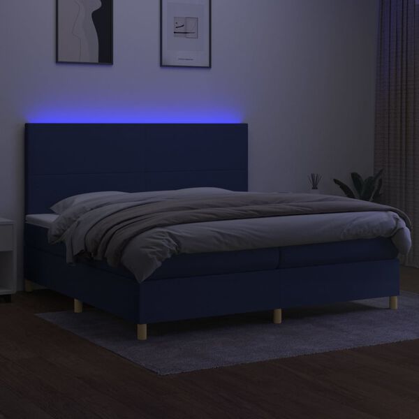 vidaXL Sommier &agrave; lattes de lit et matelas et LED Bleu 200x200 cm Tissu