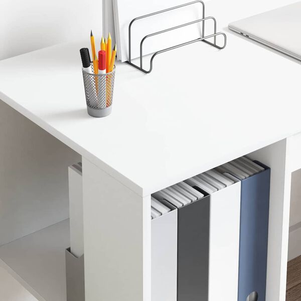 vidaXL Bureau avec Rangement avec &eacute;tag&egrave;re Blanc 130 x 50,5 x 75 cm