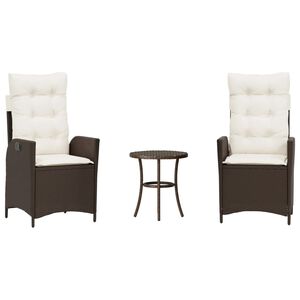 vidaXL Ensemble de bistro 3 pcs avec coussins marron r&eacute;sine tress&eacute;e