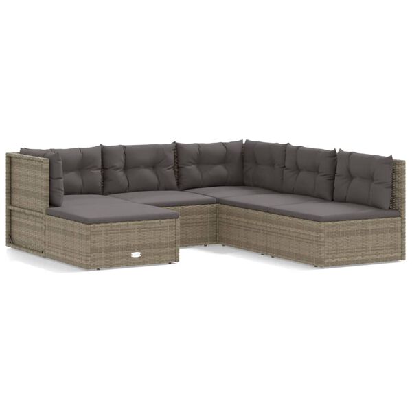 vidaXL Salon de jardin 6 pcs avec coussins Gris R&eacute;sine tress&eacute;e