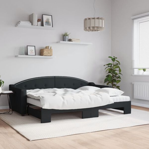 vidaXL Lit de jour avec lit gigogne et matelas noir 80x200 cm tissu