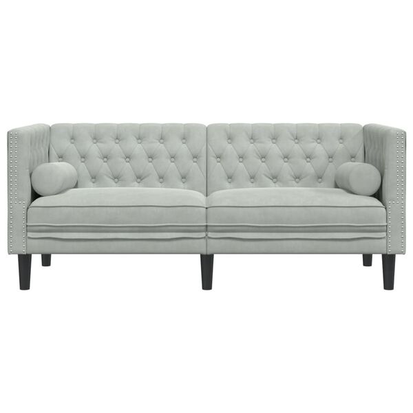 vidaXL Canap&eacute; Chesterfield avec traversins 2 places gris clair velours