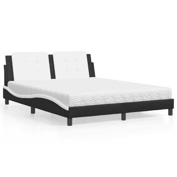 vidaXL Lit avec matelas Zadar noir et blanc 160x200 cm similicuir
