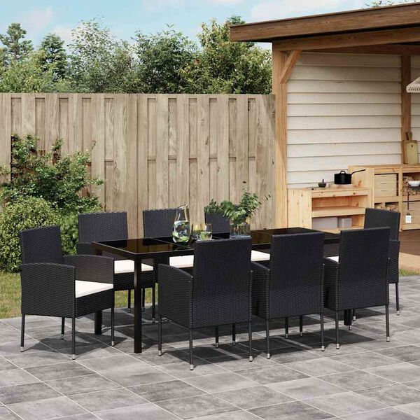 vidaXL Ensemble de salle &agrave; manger pour jardin 9 pcs Noir polyrotin