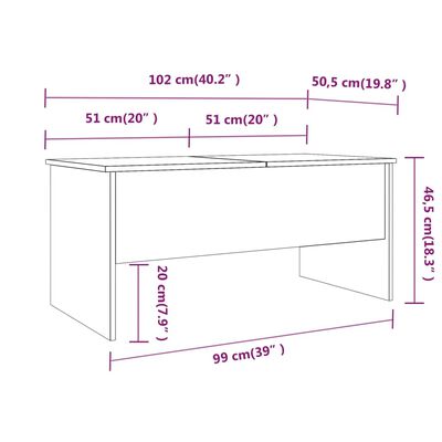 vidaXL Table basse Chêne sonoma 102x50,5x46,5 cm Bois d'ingénierie
