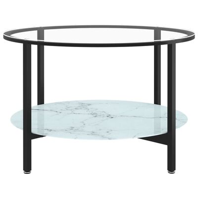 vidaXL Table à thé Noir et marbre blanc 70 cm Verre trempé