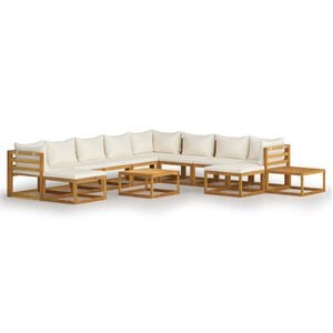 vidaXL Salon de jardin 12 pcs avec coussin Cr&egrave;me Bois d'acacia solide