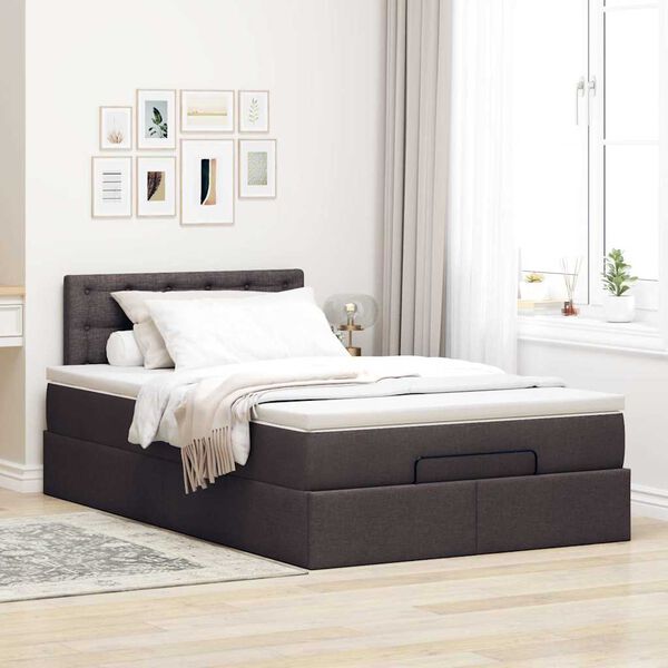vidaXL Lit ottoman avec matelas marron fonc&eacute; 120x200 cm tissu