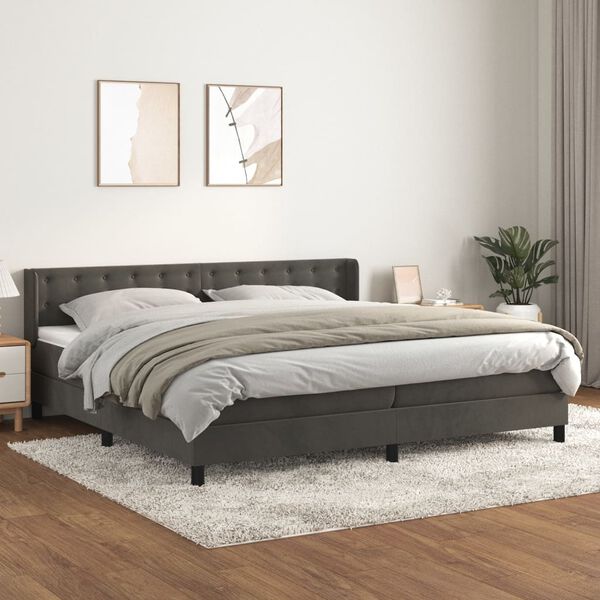 vidaXL Sommier &agrave; lattes de lit et matelas Gris fonc&eacute; 200x200cm Velours